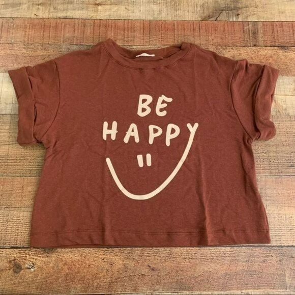 Bucket list women’s Be happy cuffed short sleeve tee in brown - S - Picture 1 of 6